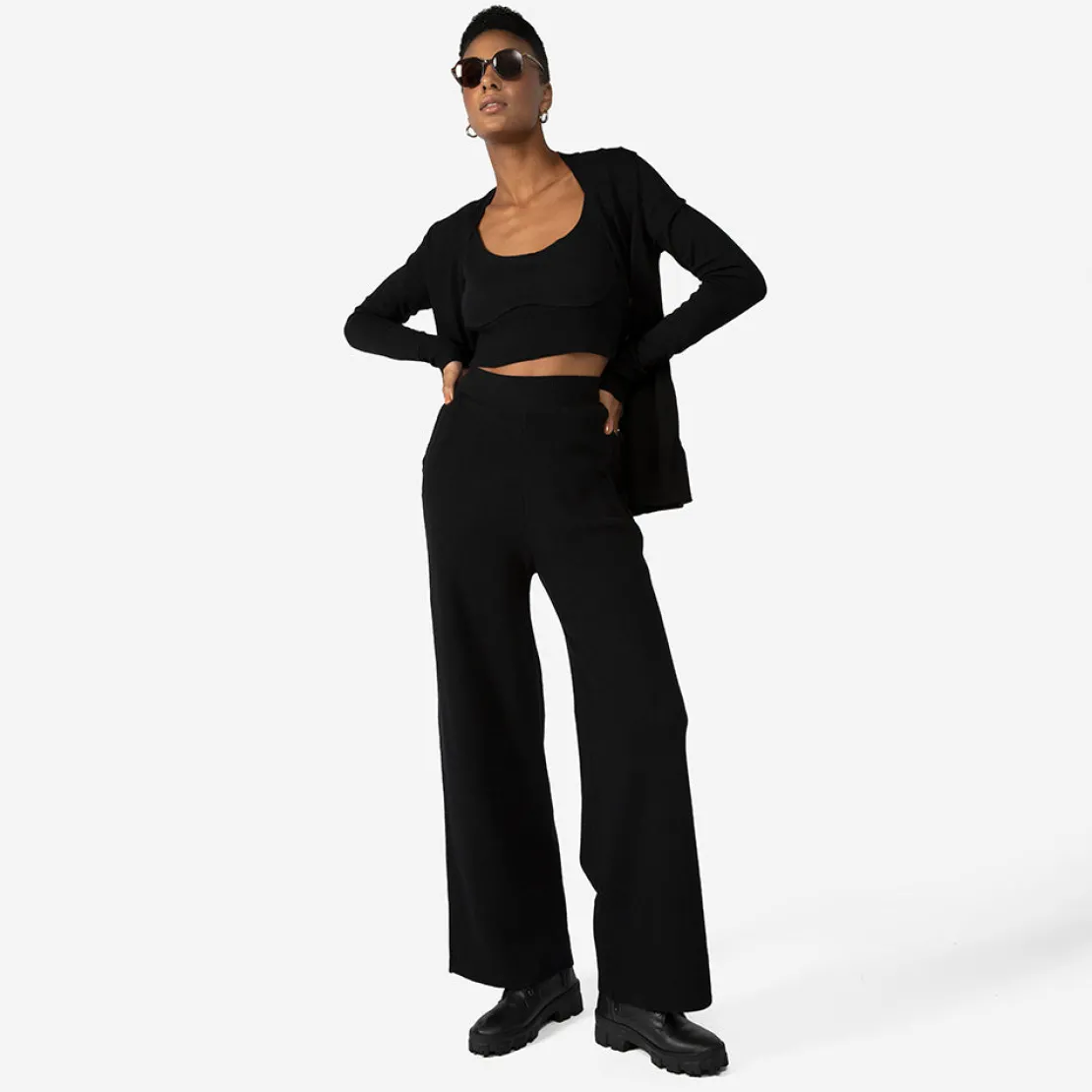Calças | Tricot>Basico.com Calça Tricot Canelado Feminina - Preto