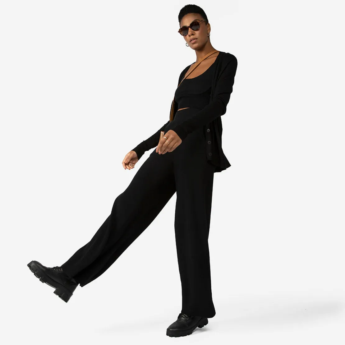 Calças | Tricot>Basico.com Calça Tricot Canelado Feminina - Preto