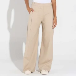 Calças | Linho>Basico.com Calça Wide Linho Feminina - Bege