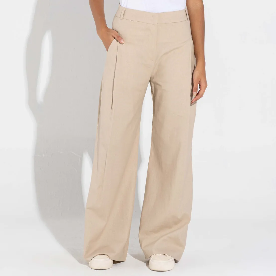 Calças | Linho>Basico.com Calça Wide Linho Feminina - Bege