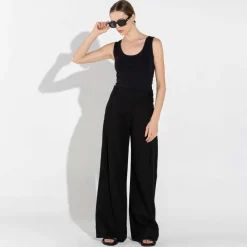 Calças | Linho>Basico.com Calça Wide Linho Feminina - Preto