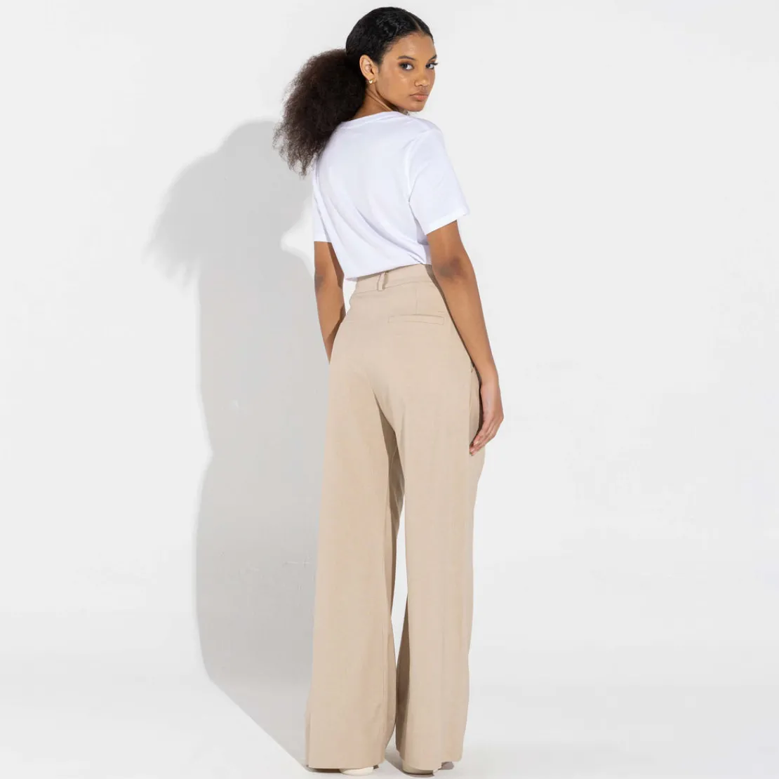 Calças | Linho>Basico.com Calça Wide Linho Feminina - Bege