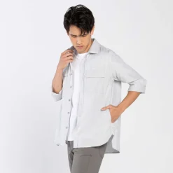Camisas | Camisas>Basico.com Camisa Algodão Flamê Bolsos - Cinza Claro