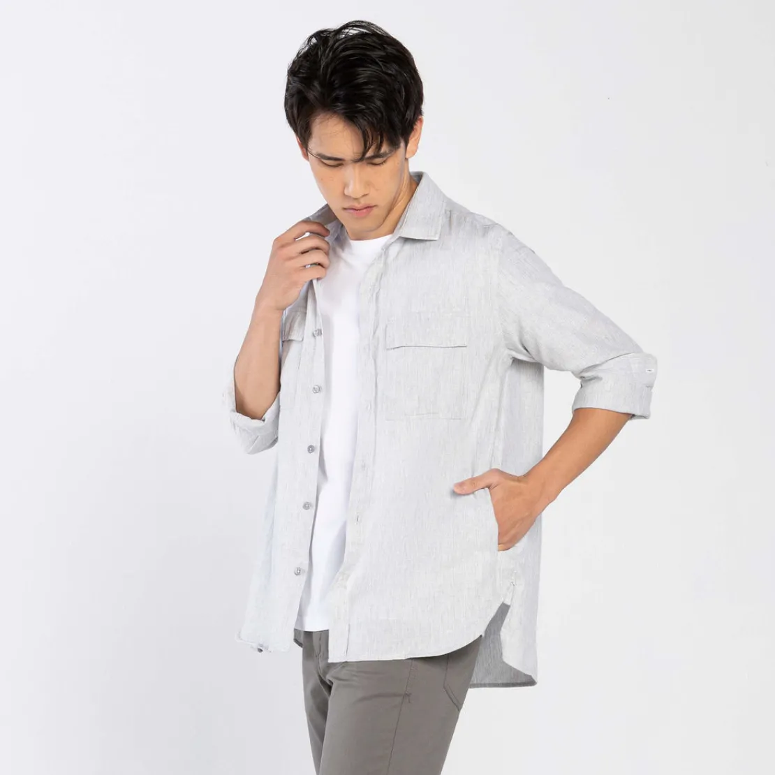 Camisas | Camisas>Basico.com Camisa Algodão Flamê Bolsos - Cinza Claro