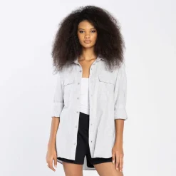 Camisas | Camisas>Basico.com Camisa Algodão Flamê Bolsos - Cinza Claro