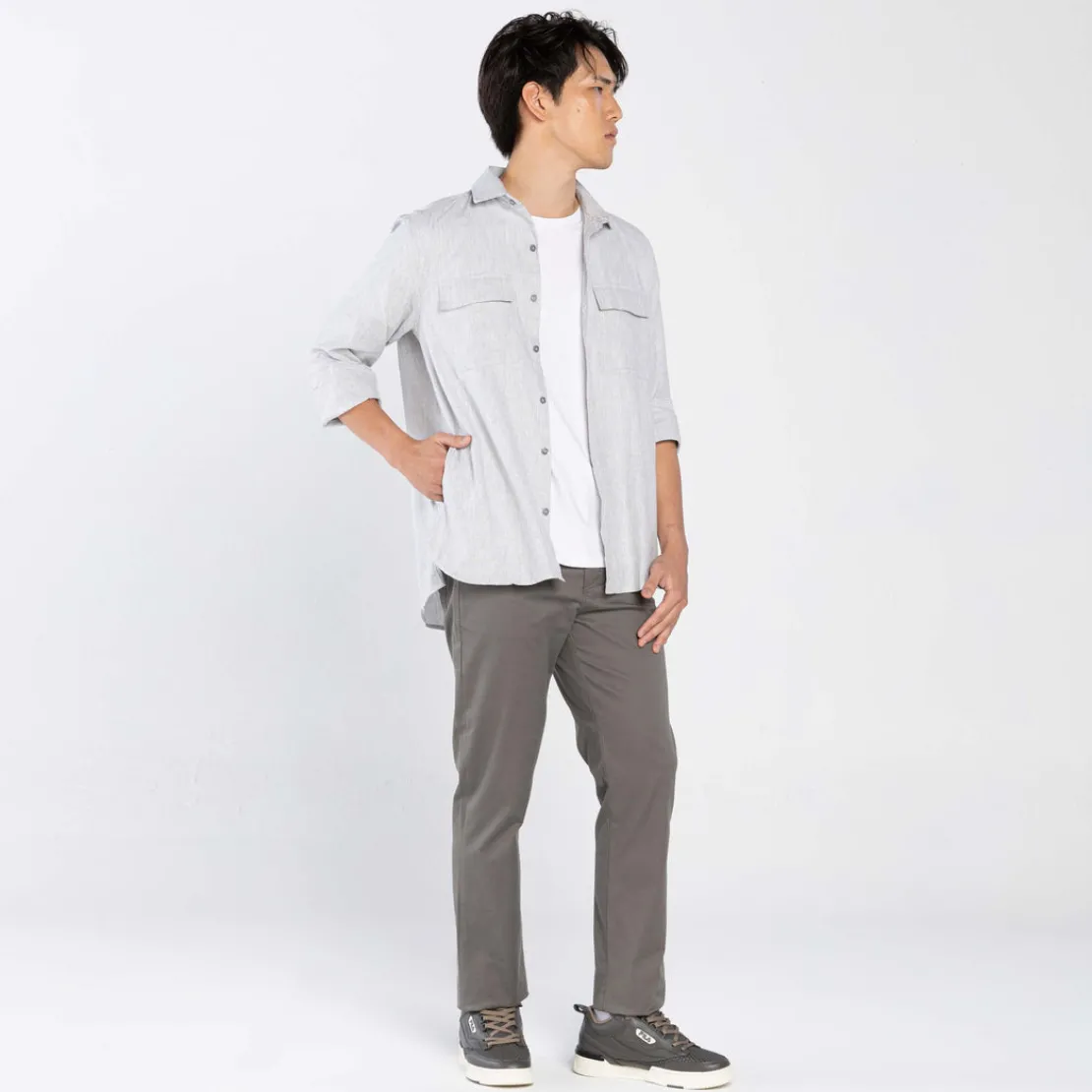Camisas | Camisas>Basico.com Camisa Algodão Flamê Bolsos - Cinza Claro