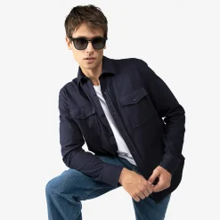 Camisas>Basico.com Camisa Algodão Flanelado 2 Bolsos Masculina - Azul Marinho