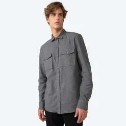 Camisas>Basico.com Camisa Algodão Flanelado 2 Bolsos Masculina - Cinza