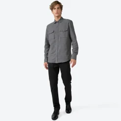 Camisas>Basico.com Camisa Algodão Flanelado 2 Bolsos Masculina - Cinza