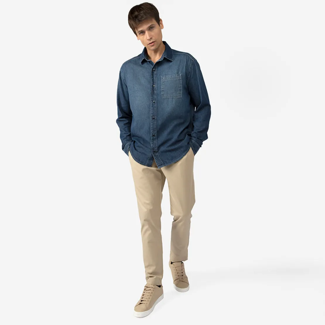 Camisas | Jeans>Basico.com Camisa Jeans Unissex - Azul Jeans Médio