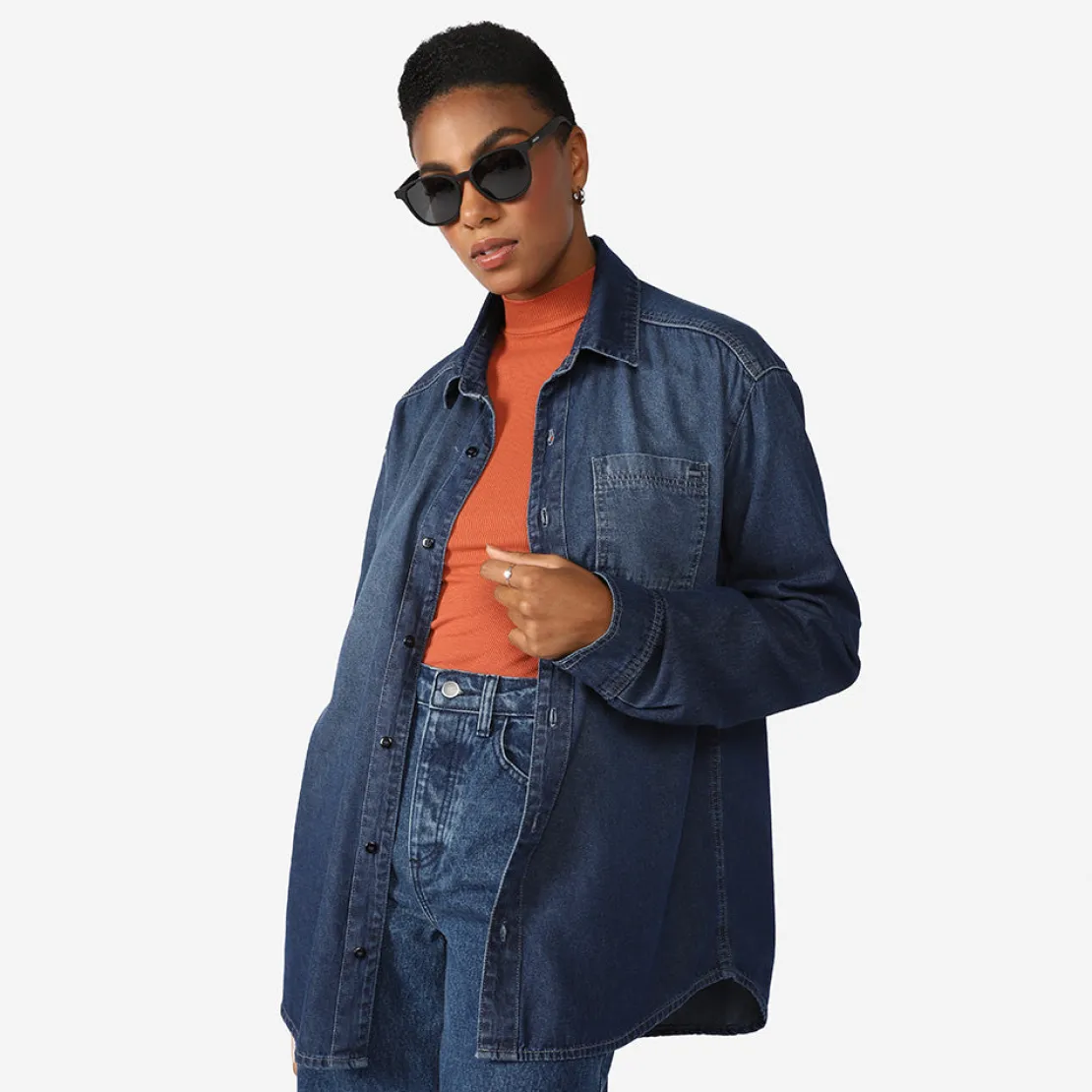 Camisas | Jeans>Basico.com Camisa Jeans Unissex - Azul Jeans Médio