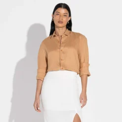 Camisas | Camisas>Basico.com Camisa Linho Manga Longa - Ocre