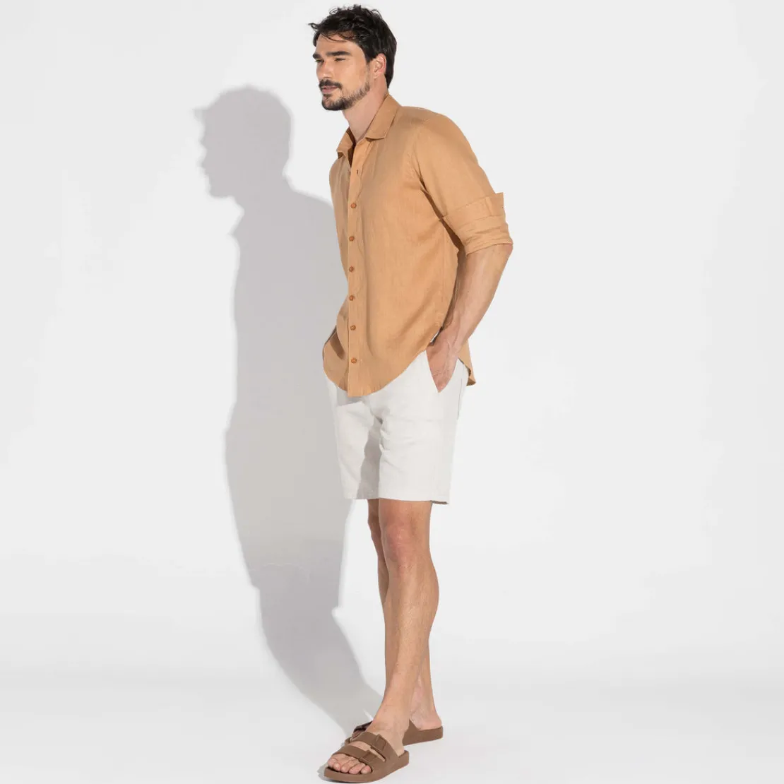 Camisas | Camisas>Basico.com Camisa Linho Manga Longa - Ocre