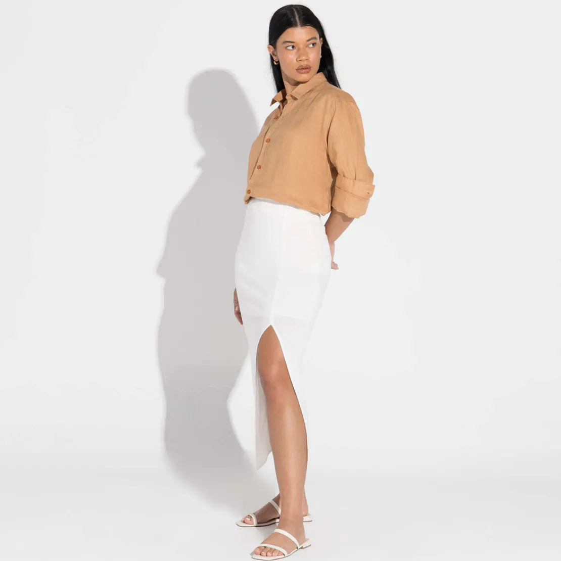 Camisas | Camisas>Basico.com Camisa Linho Manga Longa - Ocre