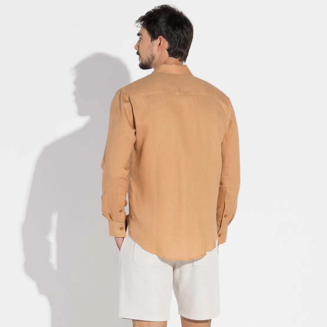 Camisas | Camisas>Basico.com Camisa Linho Manga Longa - Ocre