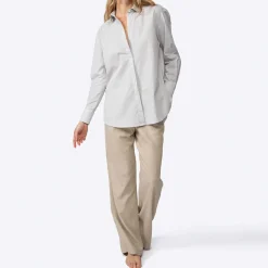 Camisas>Basico.com Camisa Listras Ampla Feminina - Listrado Branco Bege
