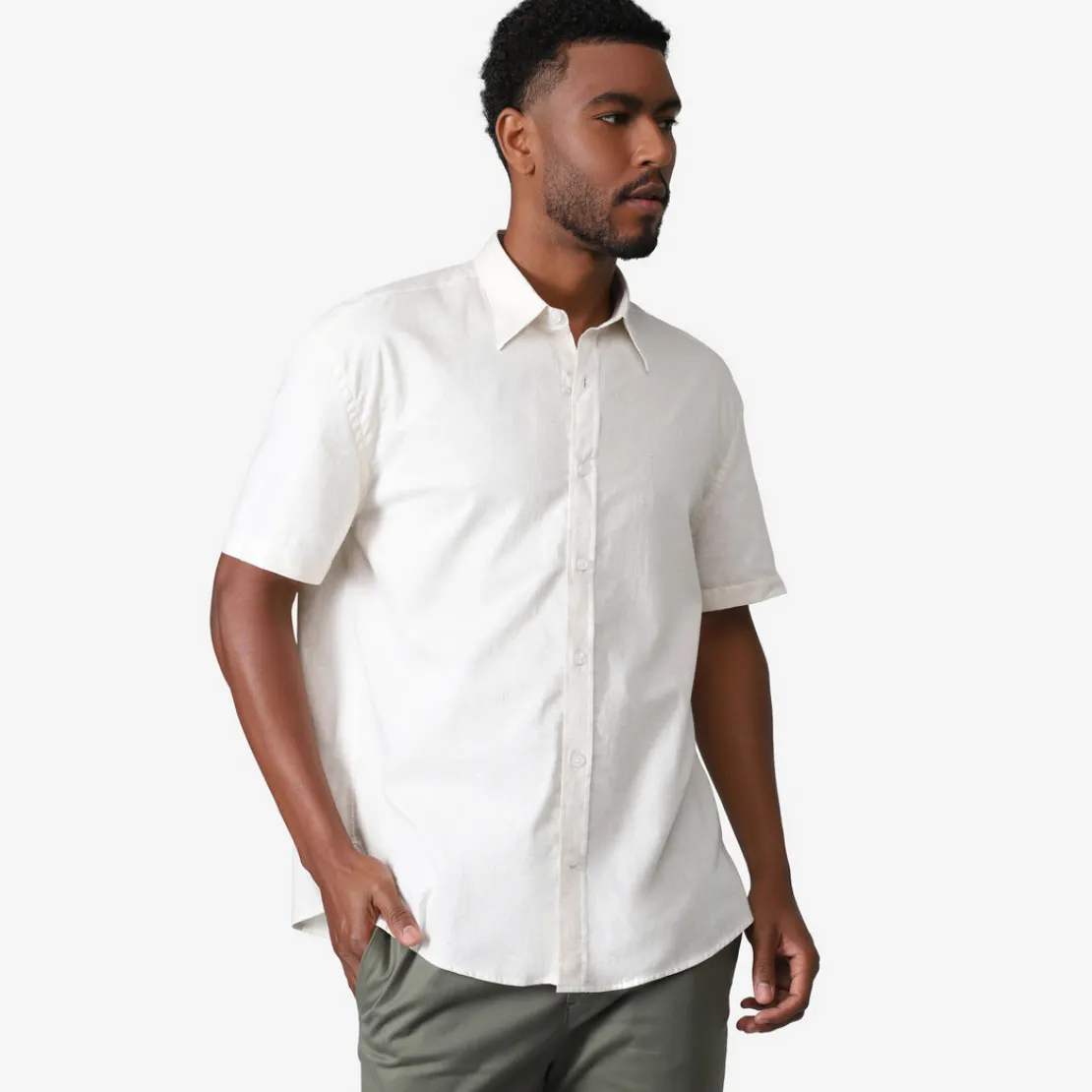 Camisas>Basico.com Camisa Manga Curta Masculina - Bege Natural