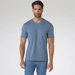 Camisetas>Basico.com Camiseta Algodão Premium Gola V Masculina | Everyday Collection - Azul