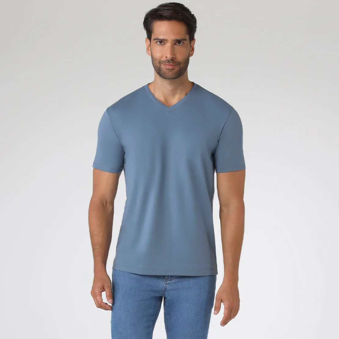 Camisetas>Basico.com Camiseta Algodão Premium Gola V Masculina | Everyday Collection - Azul