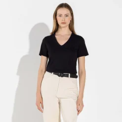 Camisetas>Basico.com Camiseta Algodão Premium Gola V Feminina | Everyday Collection - Preto