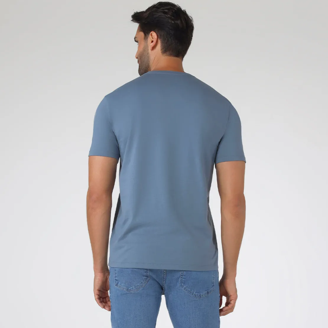 Camisetas>Basico.com Camiseta Algodão Premium Gola V Masculina | Everyday Collection - Azul