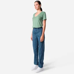 Camisetas>Basico.com Camiseta Algodão Premium Gola V Feminina | Everyday Collection - Verde