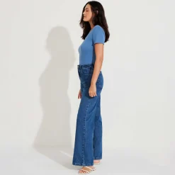 Camisetas>Basico.com Camiseta Algodão Premium Gola U Feminina | Everyday Collection - Azul
