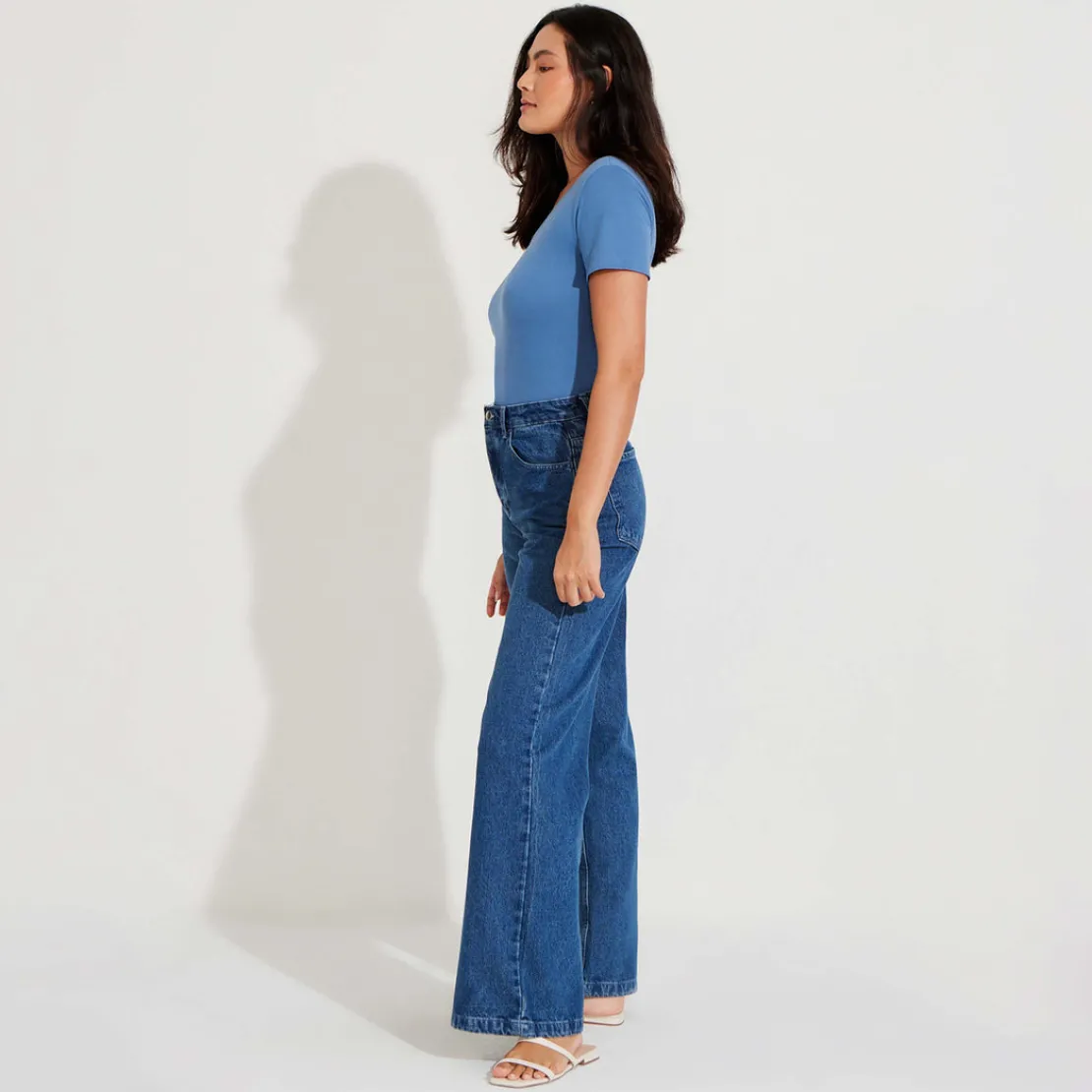 Camisetas>Basico.com Camiseta Algodão Premium Gola U Feminina | Everyday Collection - Azul