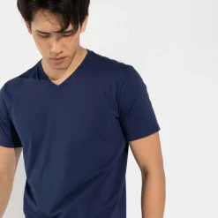 Camisetas>Basico.com Camiseta Algodão Premium Gola V Masculina | Everyday Collection - Azul