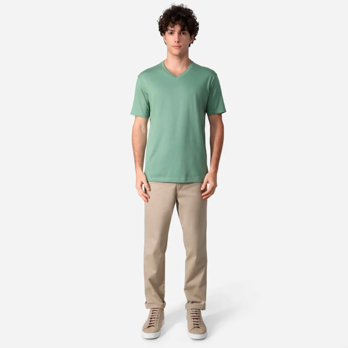 Camisetas>Basico.com Camiseta Algodão Premium Gola V Masculina | Everyday Collection - Verd