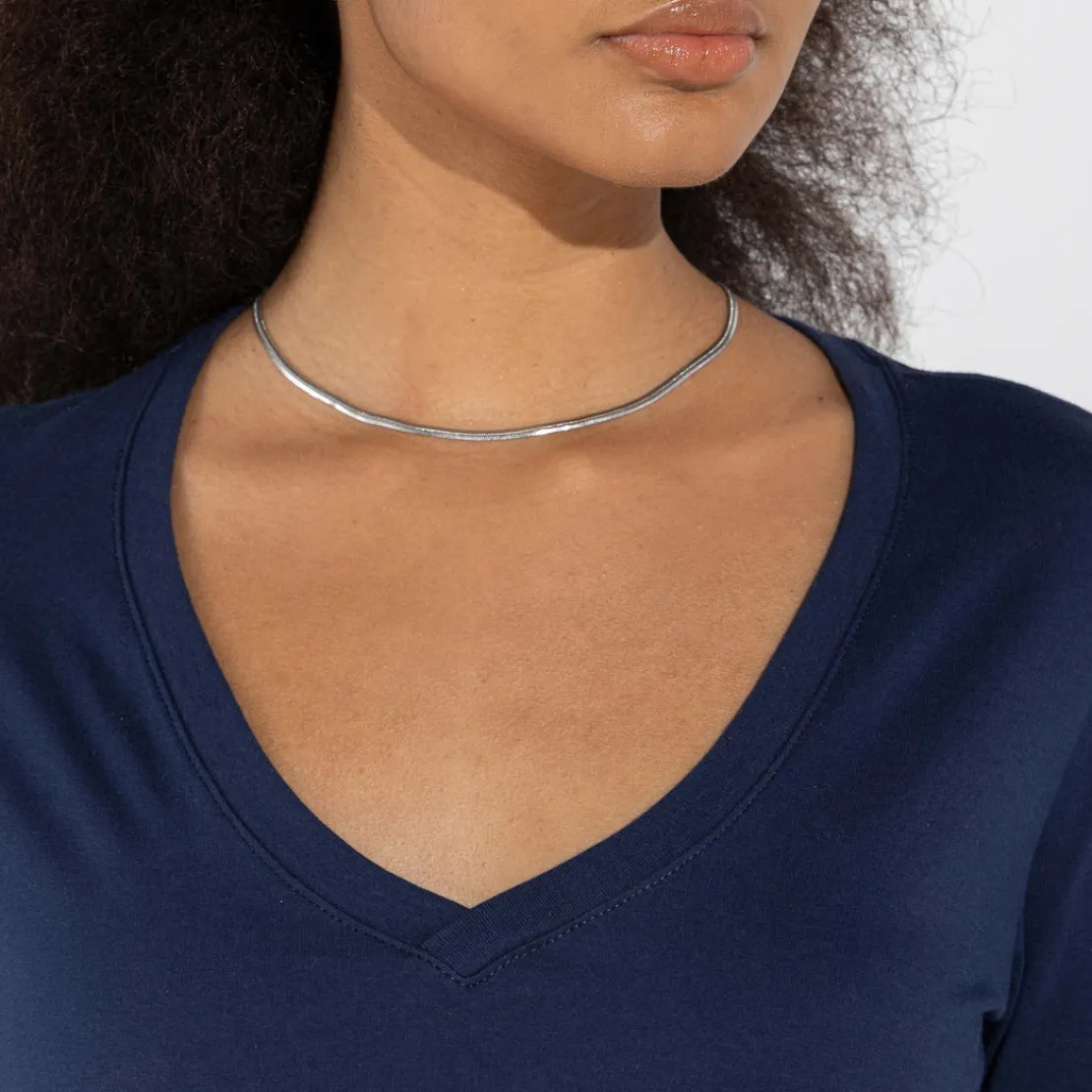 Camisetas>Basico.com Camiseta Algodão Premium Gola V Feminina | Everyday Collection - Azul