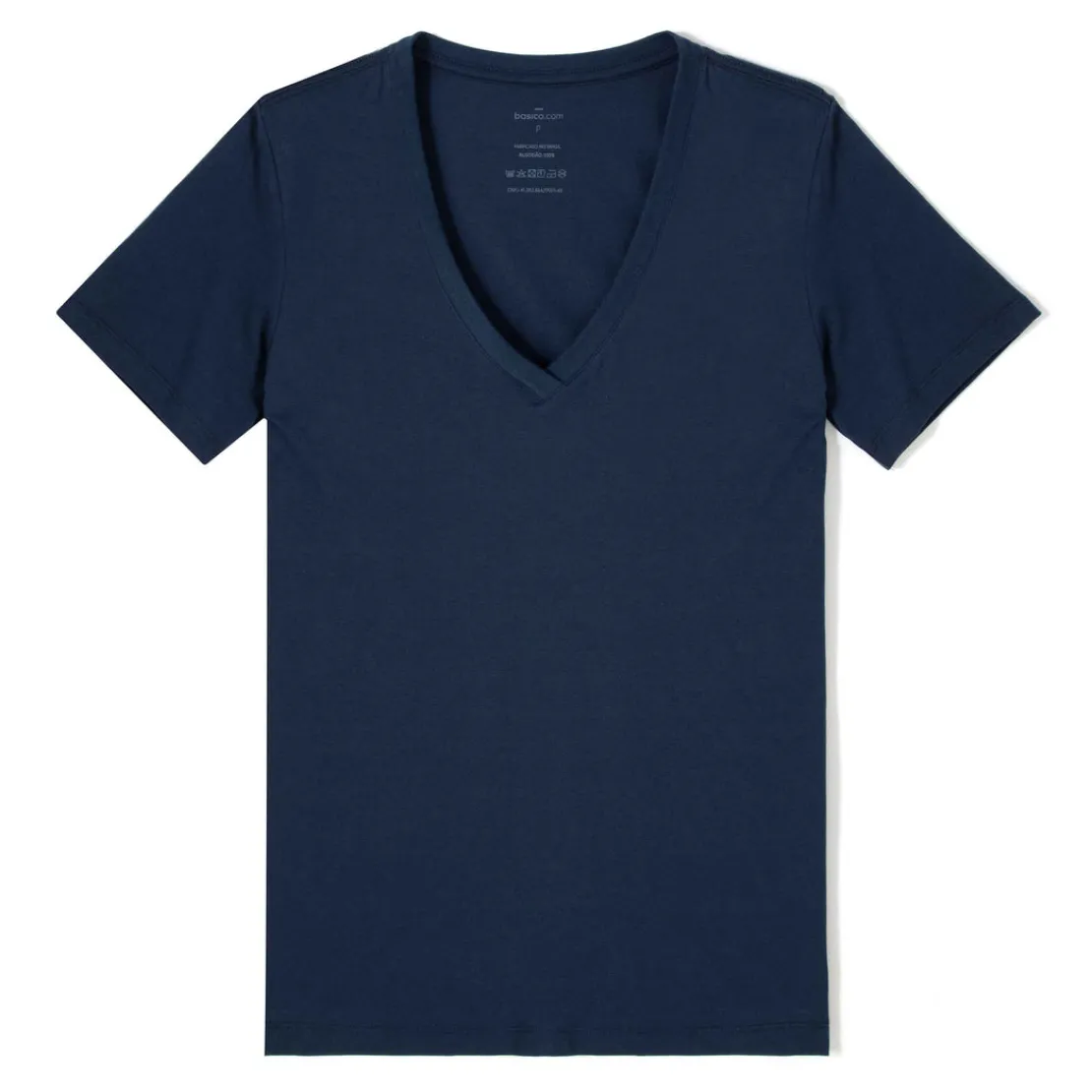 Camisetas>Basico.com Camiseta Algodão Premium Gola V Feminina | Everyday Collection - Azul