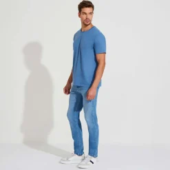 Camisetas>Basico.com Camiseta Algodão Premium Masculina | Everyday Collection - Azul Aviado