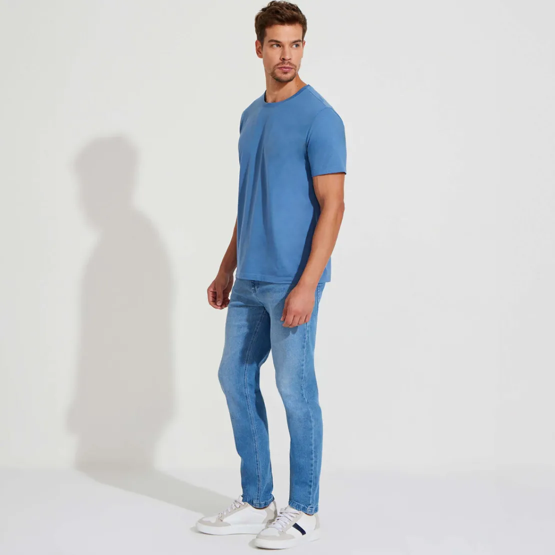 Camisetas>Basico.com Camiseta Algodão Premium Masculina | Everyday Collection - Azul Aviado