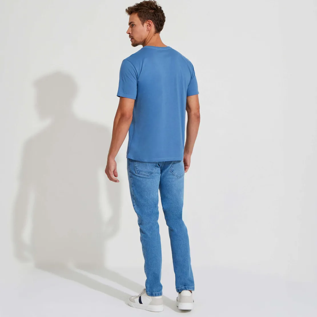 Camisetas>Basico.com Camiseta Algodão Premium Masculina | Everyday Collection - Azul Aviado