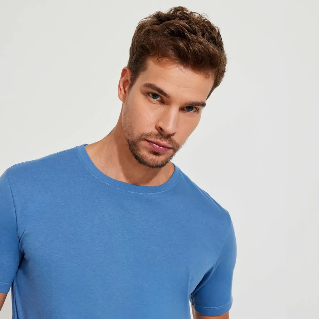 Camisetas>Basico.com Camiseta Algodão Premium Masculina | Everyday Collection - Azul Aviado