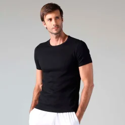 Camisetas>Basico.com Camiseta Confort Canelada Masculina - Preto
