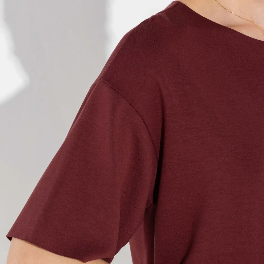 Camisetas | Camisetas>Basico.com Camiseta Dense Viscose Pregas Feminina - Bordô