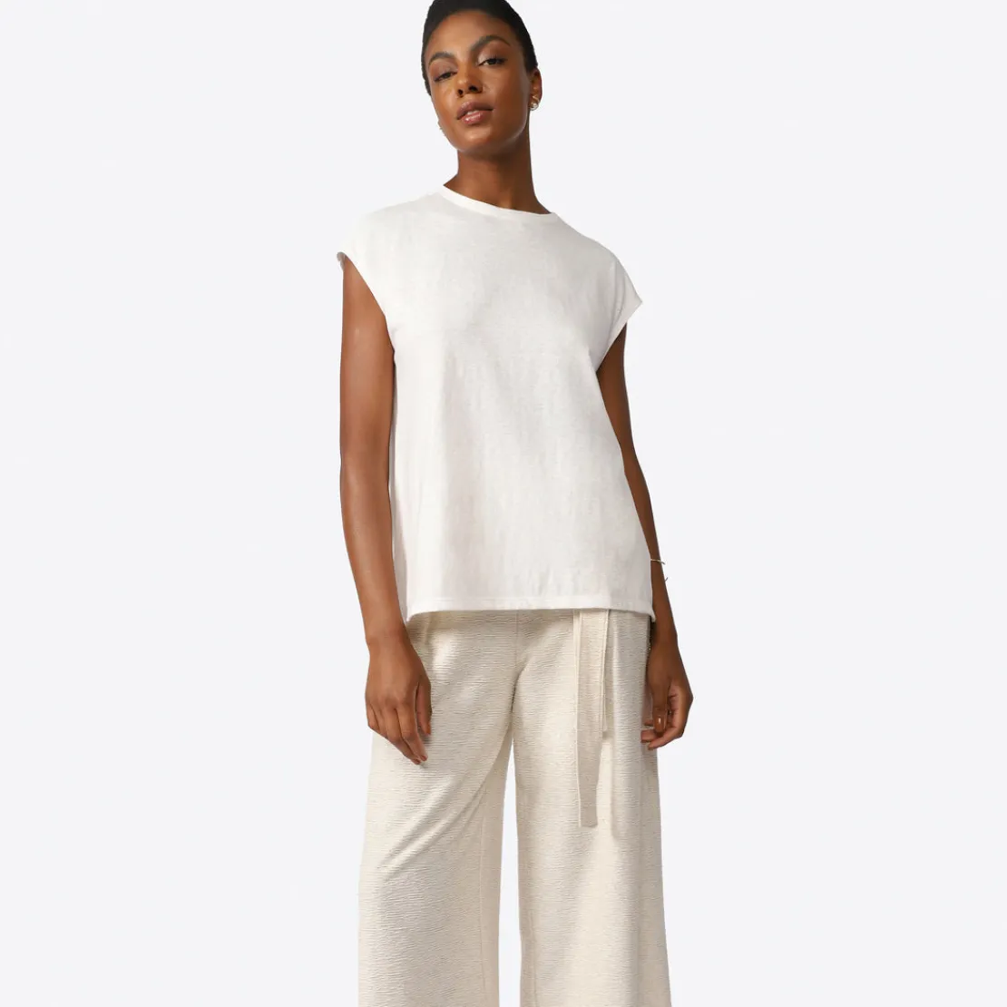 Linho | Camisetas>Basico.com Camiseta Malha Linho Feminina - Off White