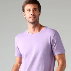 Linho | Camisetas>Basico.com Camiseta Malha Linho Masculina - Lilás