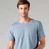 Linho | Camisetas>Basico.com Camiseta Malha Linho Masculina - Azul Cobalto