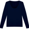 Camisetas>Basico.com Camiseta Modal Gola U Manga Longa Feminina | Travel Collection - Azul