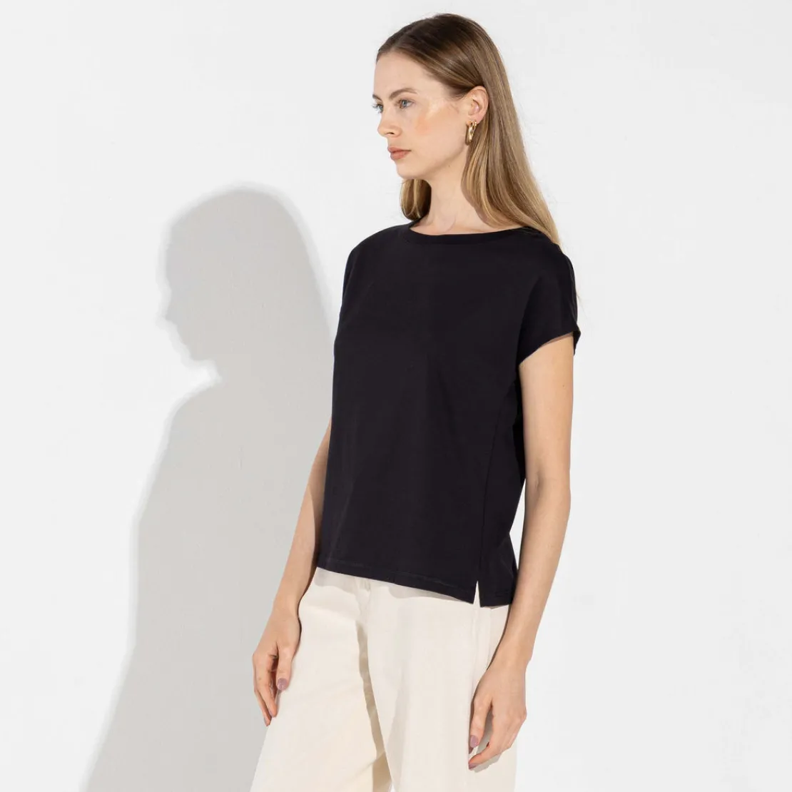 Algodão Pima | Camisetas>Basico.com Camiseta Pima Ampla Feminina - Preto