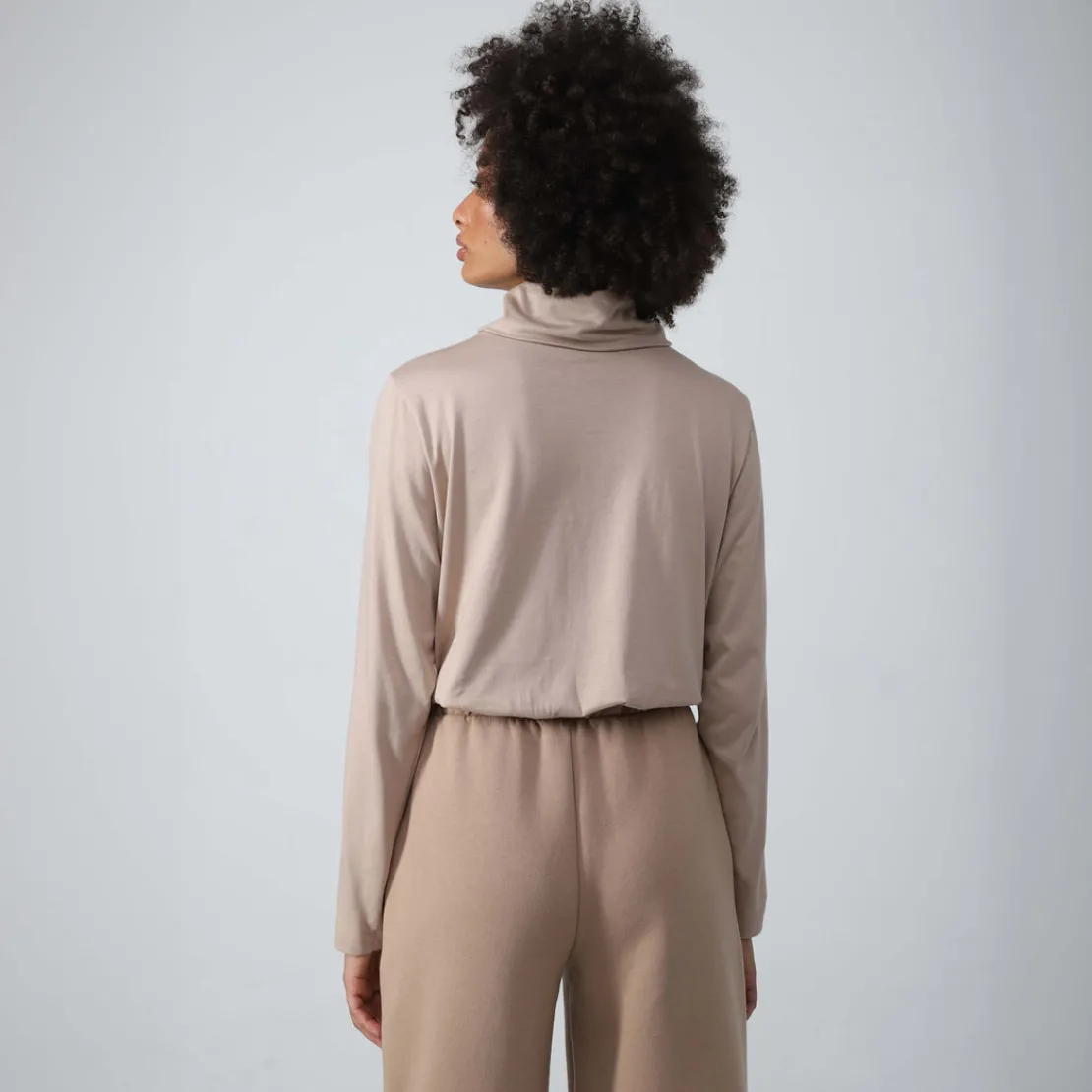 Algodão Pima | Camisetas>Basico.com Camiseta Pima Gola Rolê Feminina | Life Collection - Bege Camel