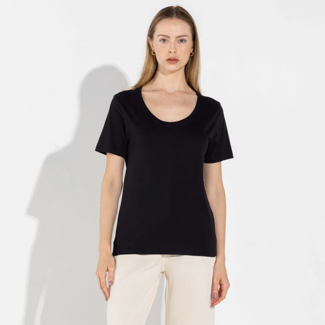 Algodão Pima | Camisetas>Basico.com Camiseta Pima Gola U Feminina | Life Collection - Preto