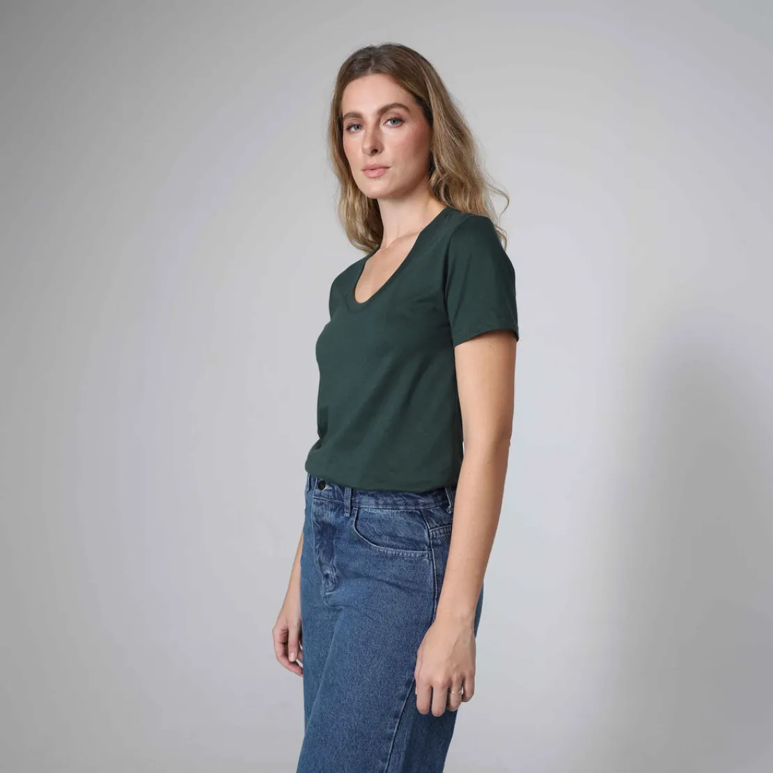 Algodão Pima | Camisetas>Basico.com Camiseta Pima Gola U Feminina | Life Collection - Verde Cedro