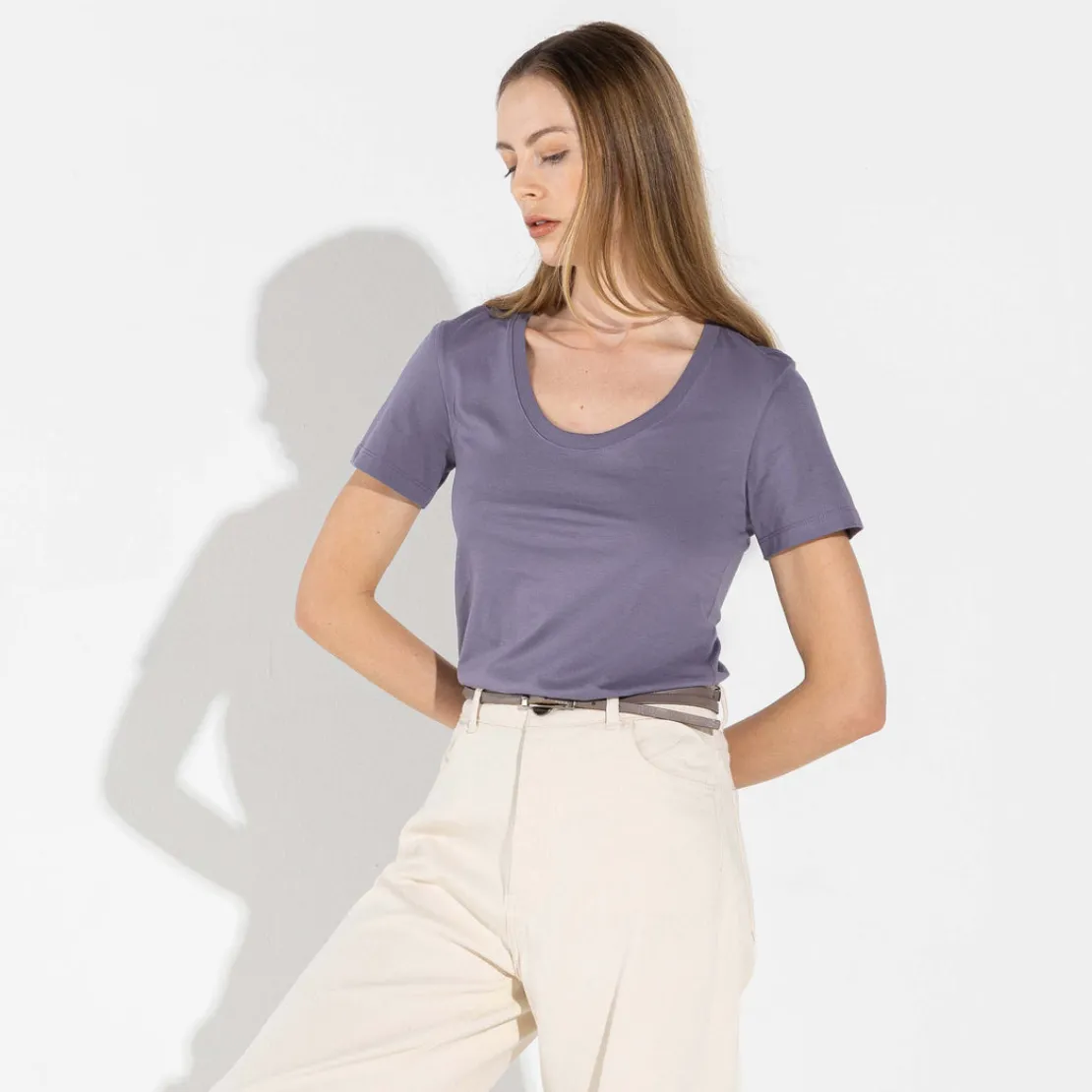 Camisetas | Algodão Pima>Basico.com Camiseta Pima Gola U Feminina | Life Collection - Mirtilo