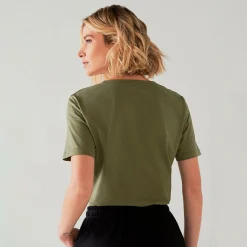 Algodão Pima | Camisetas>Basico.com Camiseta Pima Gola U Feminina | Life Collection - Verde Militar