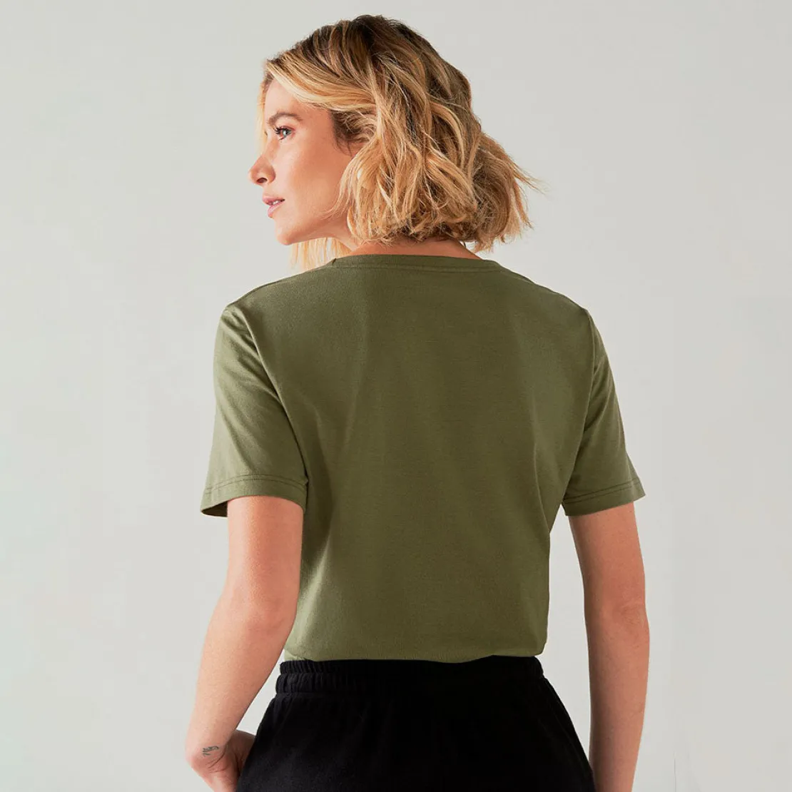 Algodão Pima | Camisetas>Basico.com Camiseta Pima Gola U Feminina | Life Collection - Verde Militar
