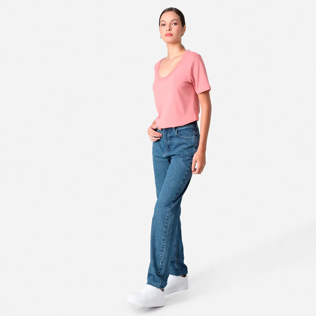 Algodão Pima | Camisetas>Basico.com Camiseta Pima Gola U Feminina | Life Collection - Rose